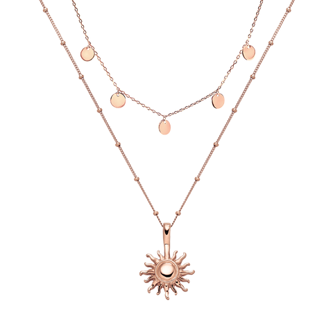 Kailua Ketten-Set in Roségold mit Sonnenanhänger und zarten Plättchen, elegant und feminin von PURELEI.