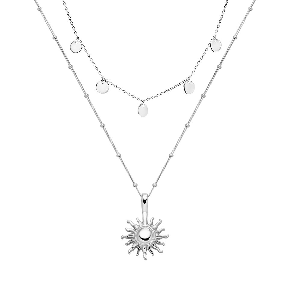 Kailua Ketten-Set von PURELEI, silberne Sonnen- und Münzketten, elegant und nickelfrei, inspiriert von hawaiianischem Insel-Spirit.