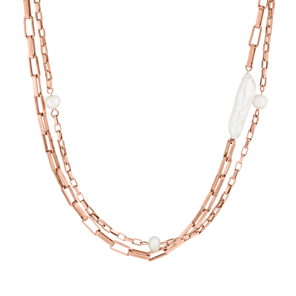 Kapakai Kette von PURELEI, roségoldene Edelstahlkette mit unregelmäßigen Süßwasserperlen, elegant und feminin.