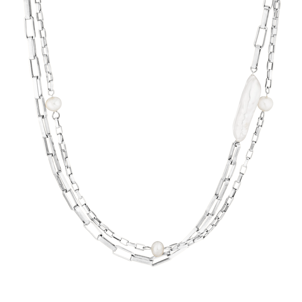 Kapakai Kette von PURELEI aus Silber mit Perlen-Mix, elegant und feminin, inspiriert von tropischem Meeresspirit.