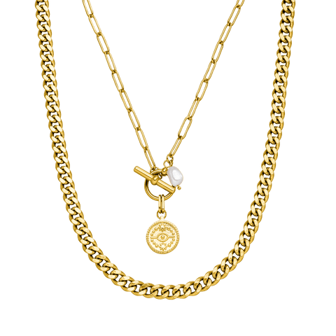 Makani Ketten-Set von PURELEI, 18K vergoldet mit Perlenanhänger, elegant geschichtet für feminine Island-Spirit Ästhetik.