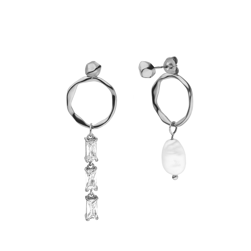 Elua Ohrringe aus nickelfreiem Silber mit Zirkonia und schimmernder Perle, elegant und organisch von PURELEI.