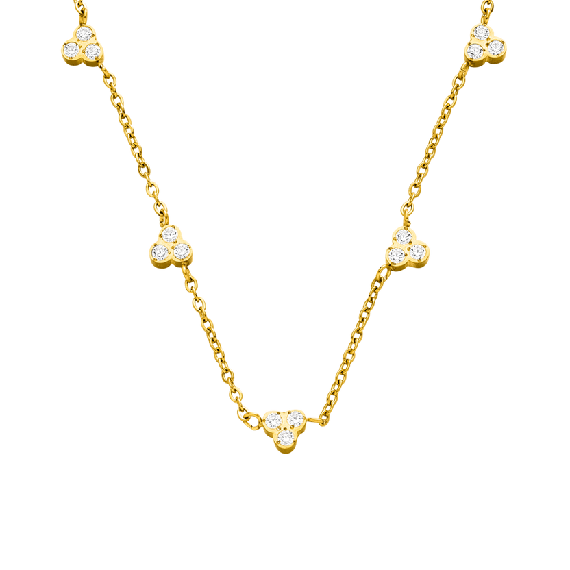 Amicizia Kette von PURELEI aus goldener Edelstahlkette mit weißen Zirkonia-Steinen, elegant und feminin.