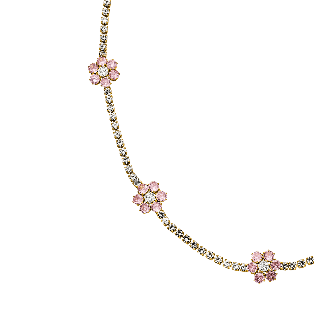 Anima Kette von PURELEI, vergoldet mit rosa Zirkonia-Blumen, femininer Glanz und elegante Leichtigkeit.