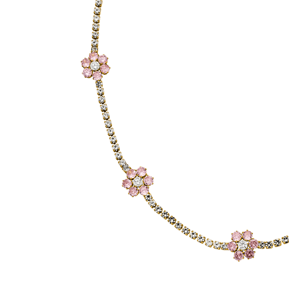 Anima Kette von PURELEI, vergoldet mit rosa Zirkonia-Blumen, femininer Glanz und elegante Leichtigkeit.