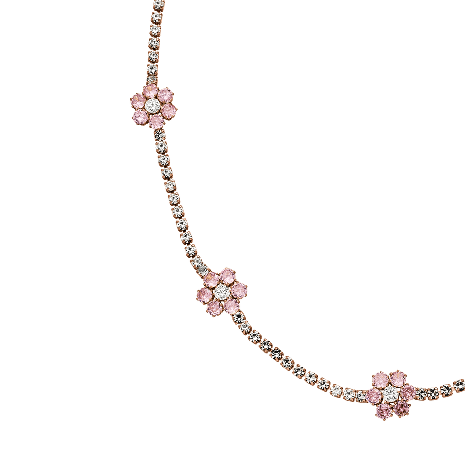 PURELEI Anima Kette aus roségoldenem Edelstahl mit rosa Zirkonia-Blumen, femininer, eleganter Schmuck mit Island-Spirit.