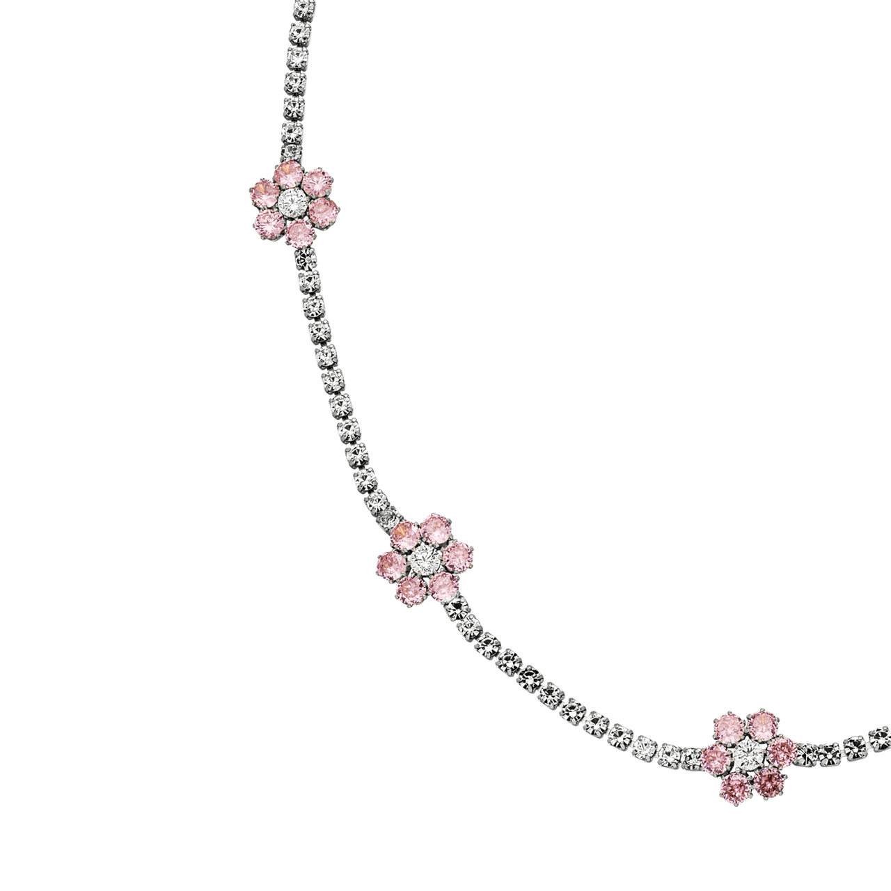 Anima Kette von PURELEI in Silber mit rosa Zirkonia-Blumen, elegant und feminin, inspiriert von Island-Spirit.