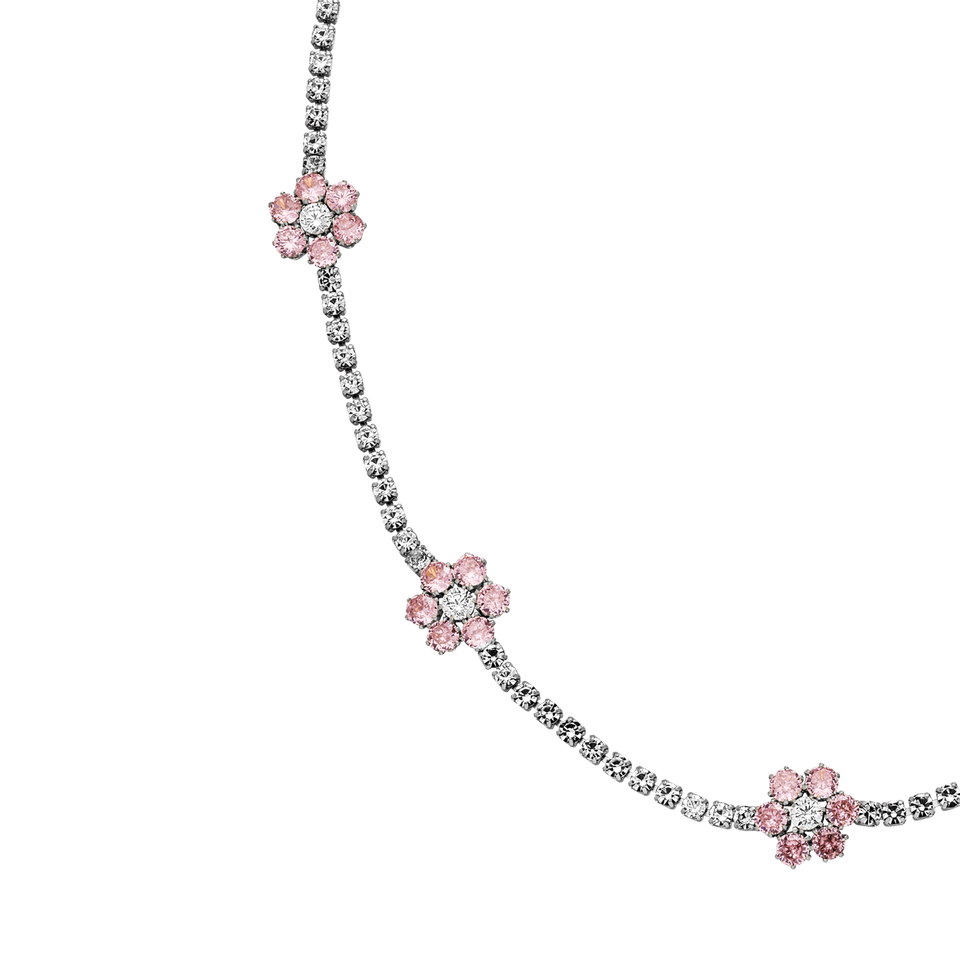 Anima Kette von PURELEI in Silber mit rosa Zirkonia-Blumen, elegant und feminin, inspiriert von Island-Spirit.