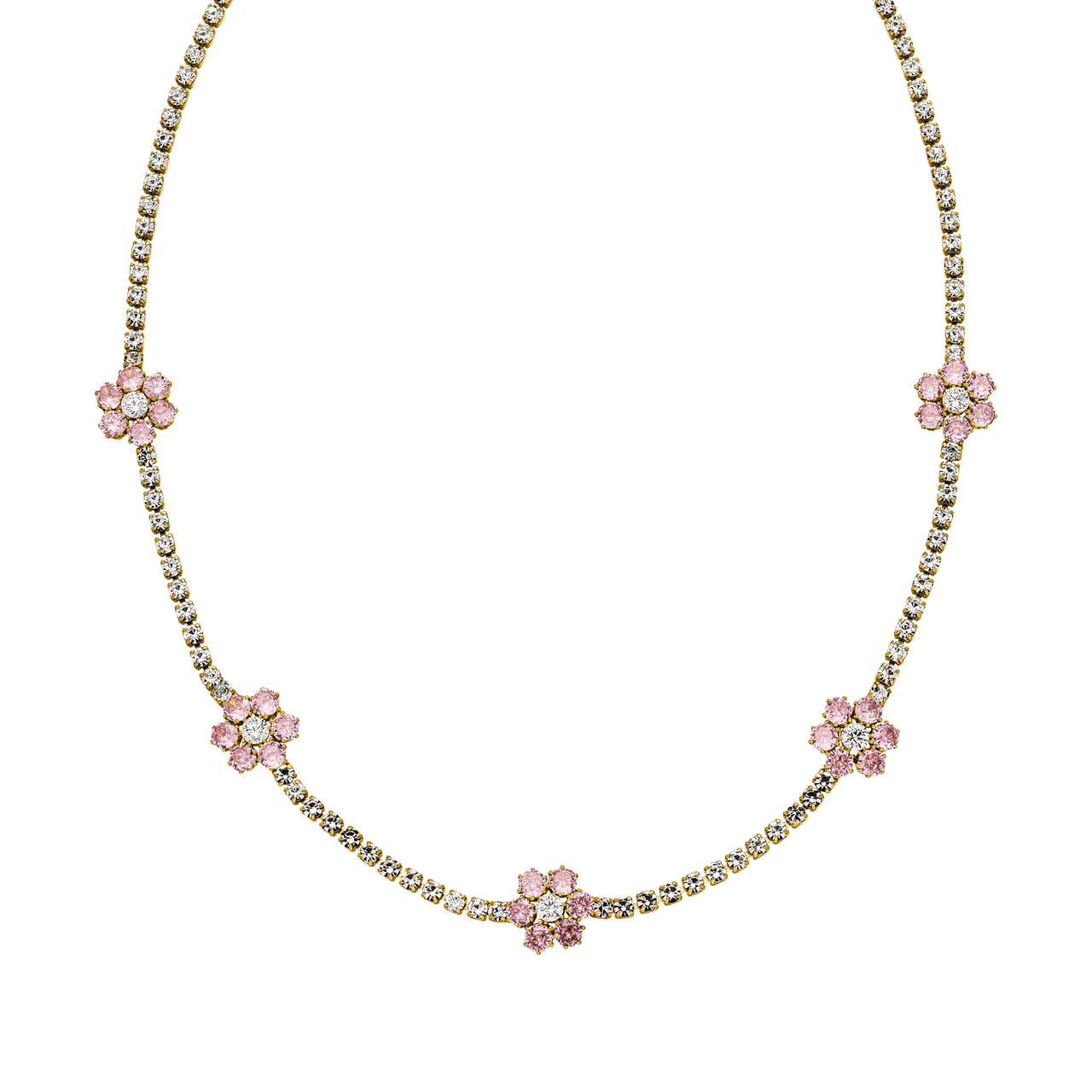 Anima Kette von PURELEI mit pinken Zirkonia-Blumen, 18K rosévergoldet, femininer Hawaii-Charme, elegant und filigran.
