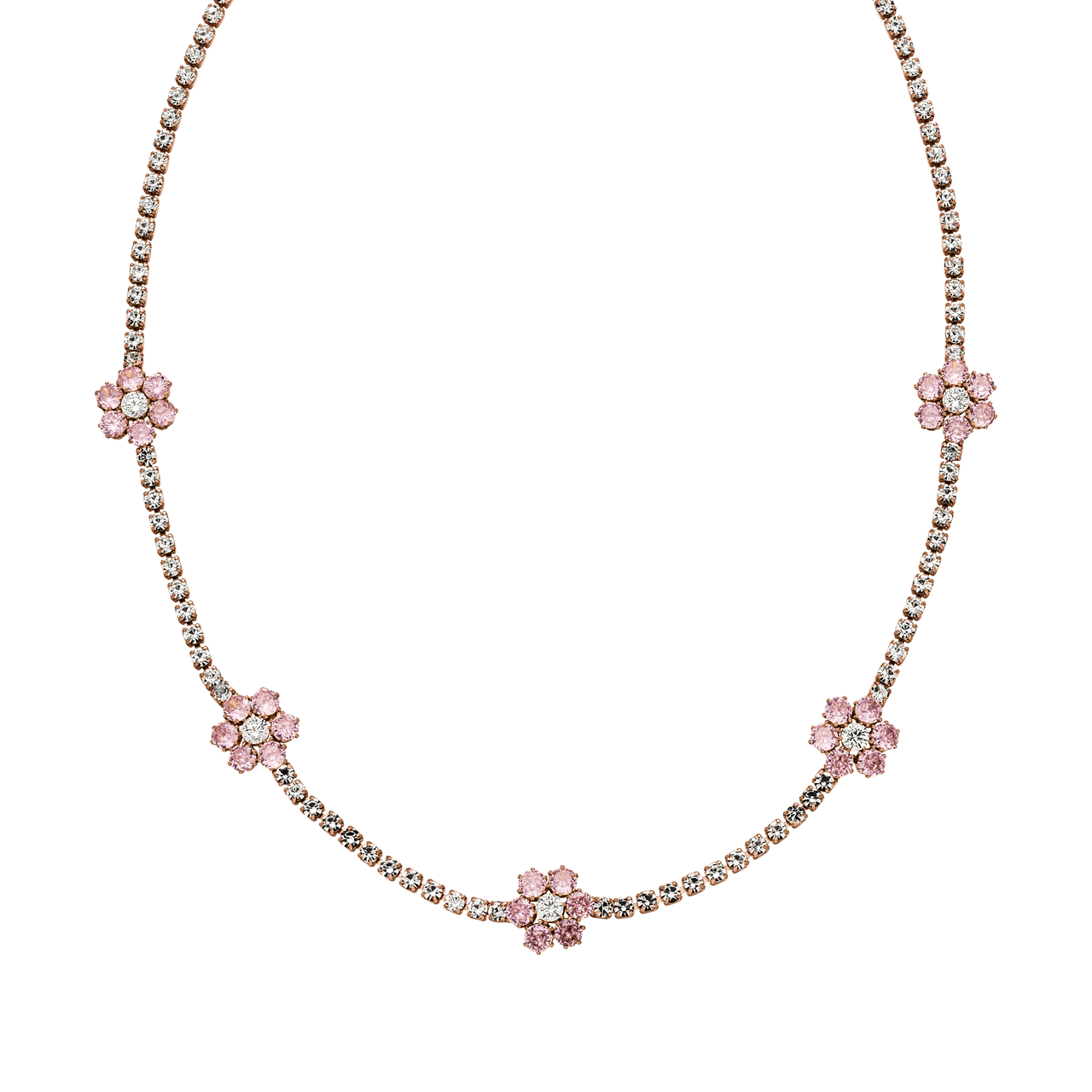 Anima Kette von PURELEI: Roségoldene Halskette mit rosa Zirkonia-Blumen, elegant und feminin, nickelfrei.