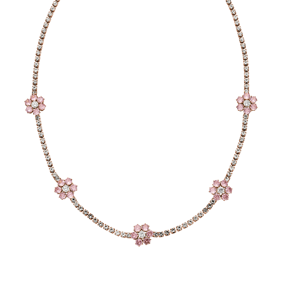 Anima Kette von PURELEI: Roségoldene Halskette mit rosa Zirkonia-Blumen, elegant und feminin, nickelfrei.