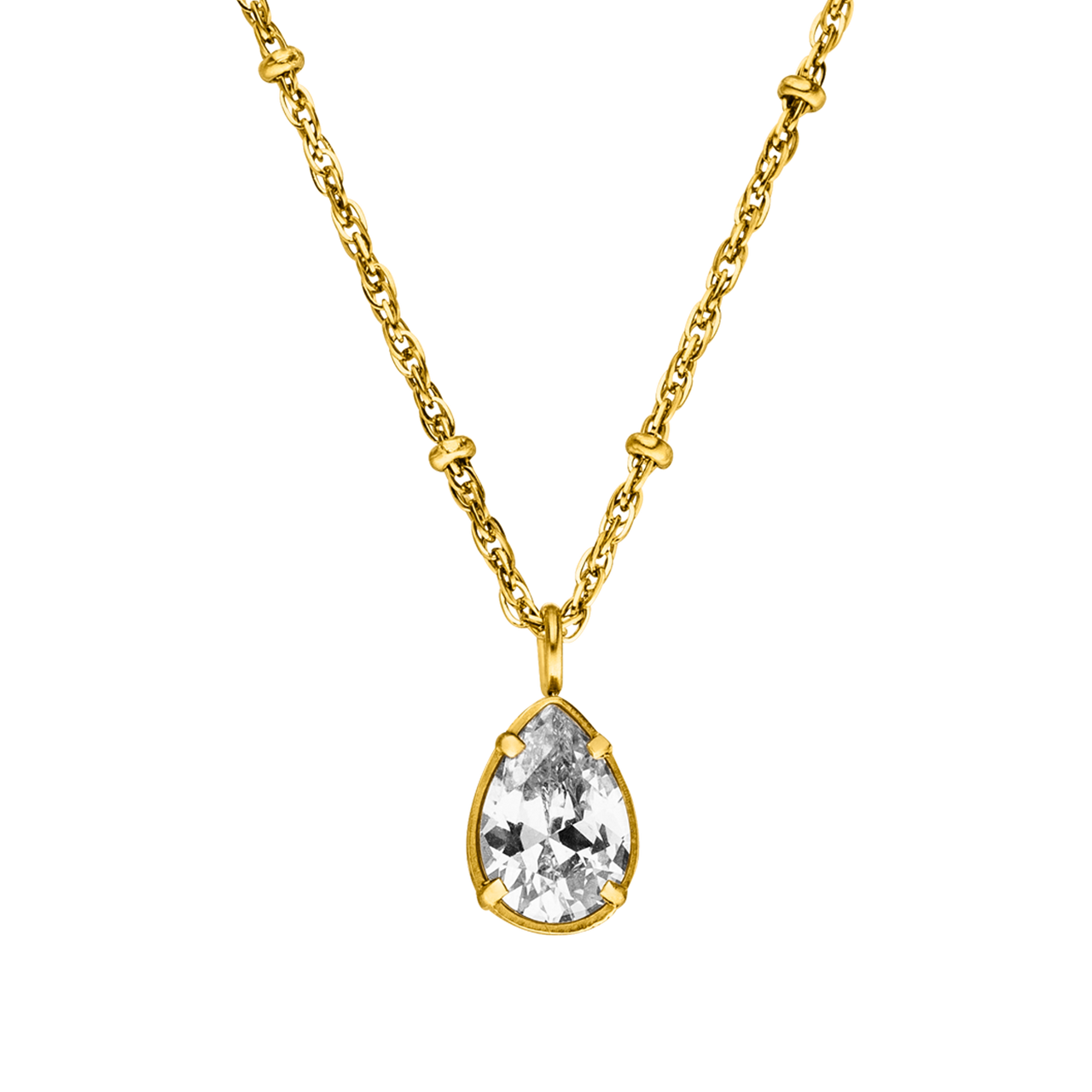 Felice Kette von PURELEI, goldene Edelstahlkette mit verstellbarer Tropfen-Zirkonia, elegant und zeitlos.