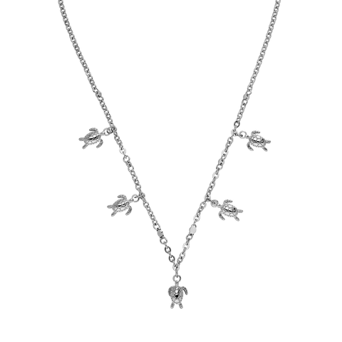 Silberne Kette mit Schildkröten-Anhängern, elegant und verspielt, von PURELEI.
