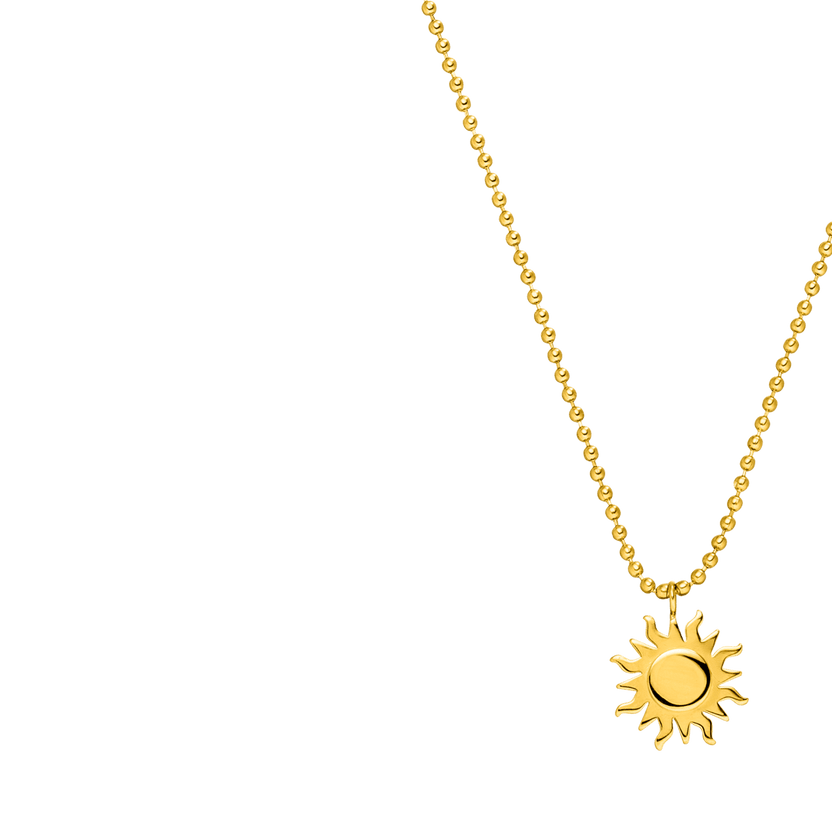 Goldene PURELEI Halskette mit Sonnenanhänger, strahlend und elegant.