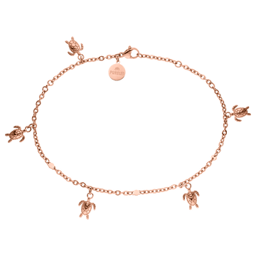 Roségoldenes Armband mit Schildkröten-Anhängern von PURELEI, elegant und verspielt.