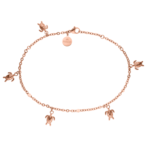 Roségoldenes Armband mit Schildkröten-Anhängern von PURELEI, elegant und verspielt.