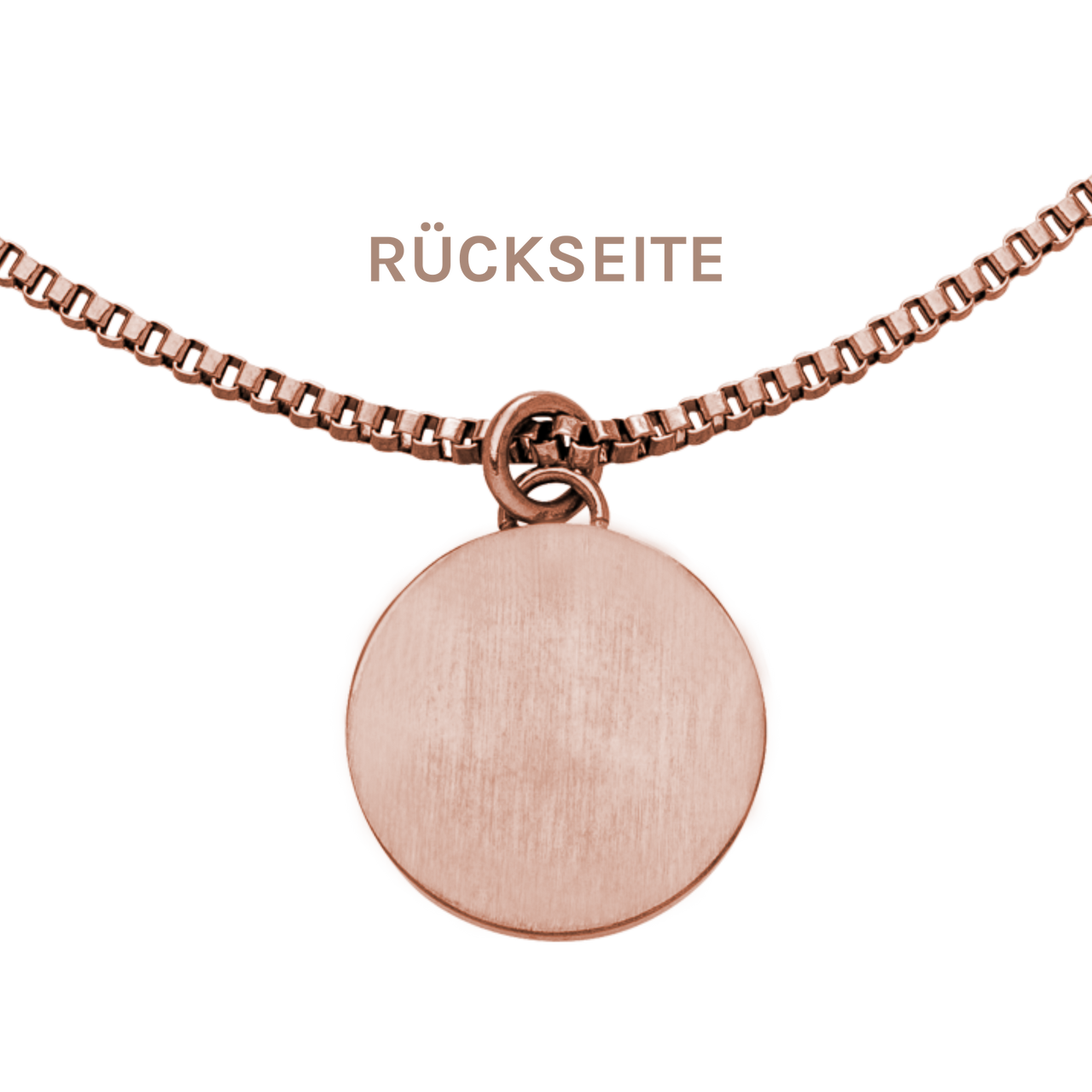 PURELEI Love Letter Kette in Roségold, rund geprägter Anhänger, fein verarbeitet, elegant und femininer Island-Spirit.