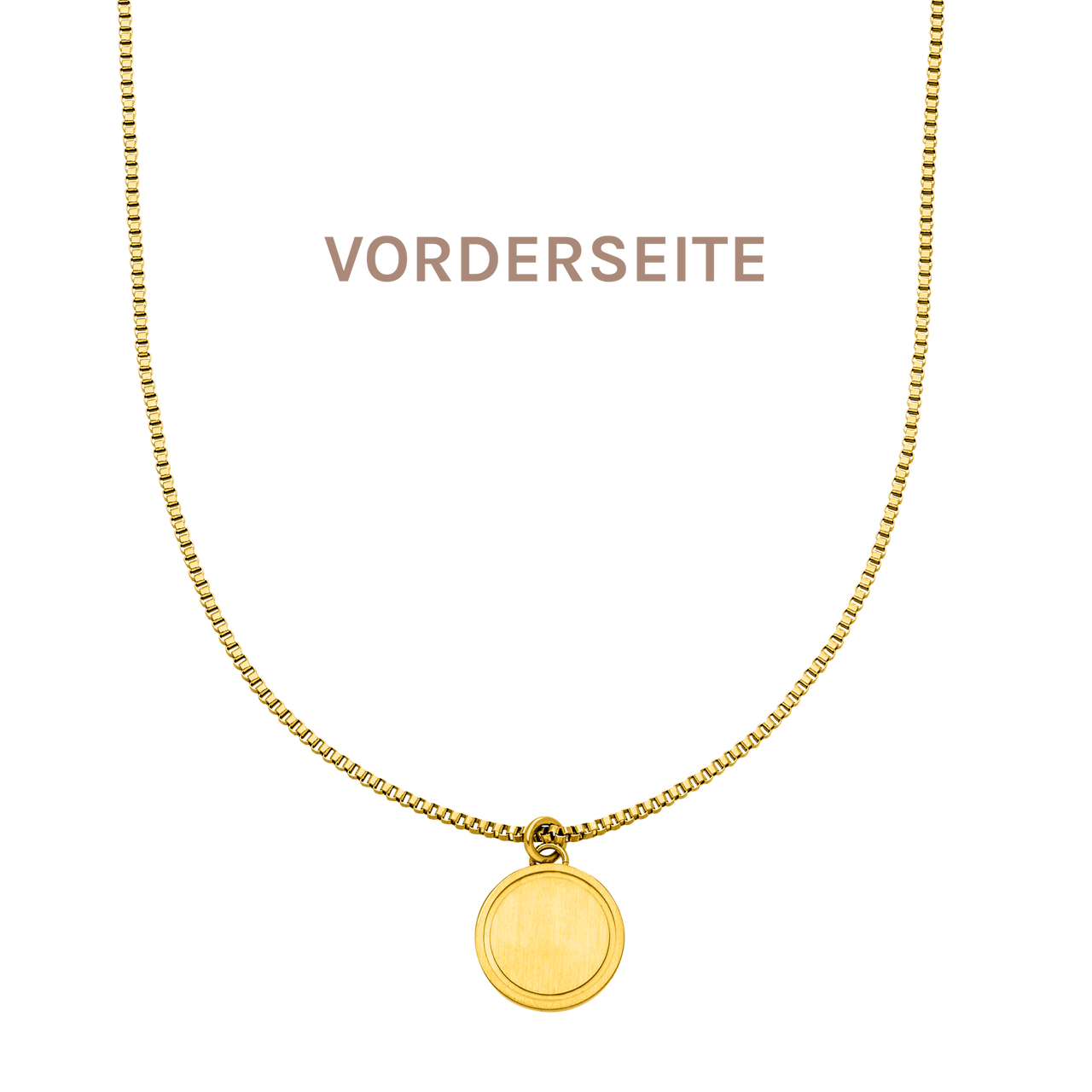 Love Letter Kette von PURELEI, 18K vergoldet, runder Anhänger mit zarter Gravur, elegant und feminin im klaren Design.