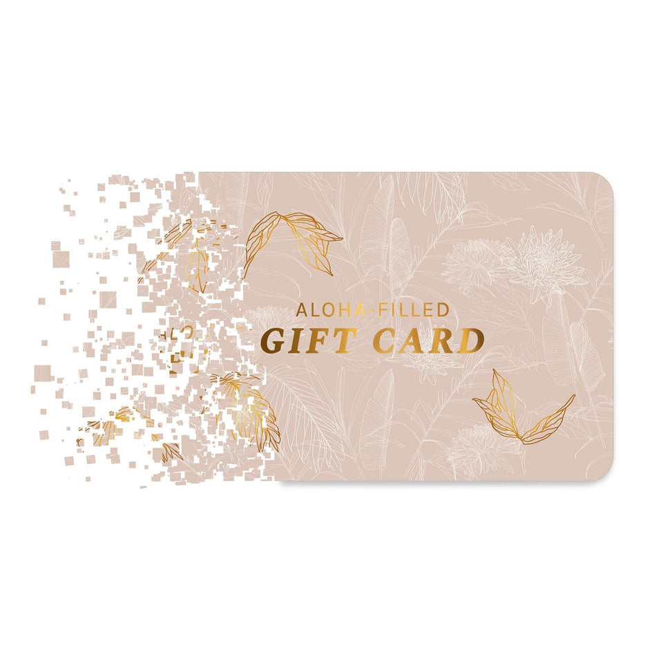 Gutscheinkarte 30€ in sanftem Beige mit tropischem Blattmuster und goldener Schrift, PURELEI E-Mail Geschenkidee
