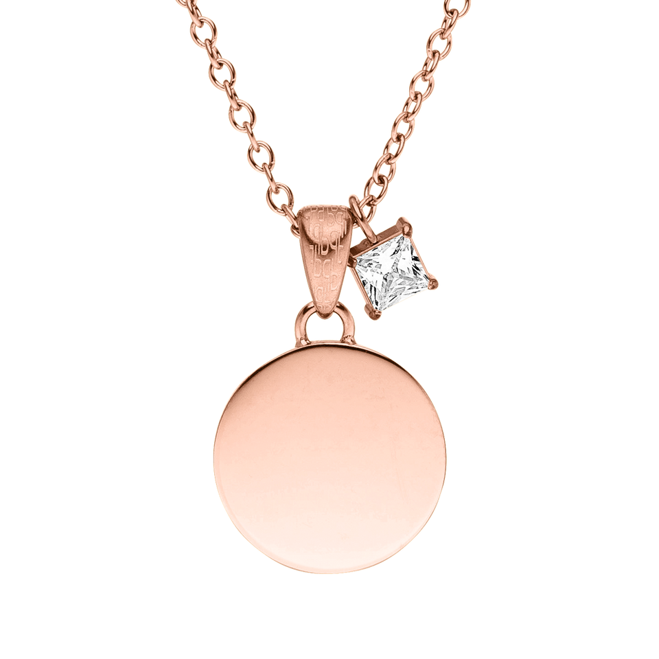 PURELEI Poetic Kette in Roségold mit gravierbarem Coin-Anhänger und funkelndem Zirkonia-Schmuckstein.