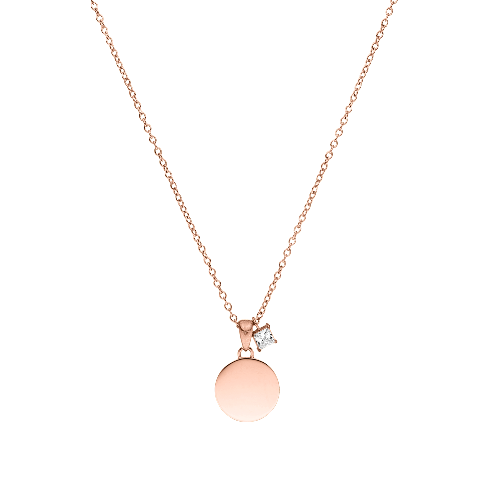 Poetic Kette in Roségold mit gravierbarem Coin-Anhänger und funkelndem Zirkonia, elegant und nickelfrei von PURELEI.