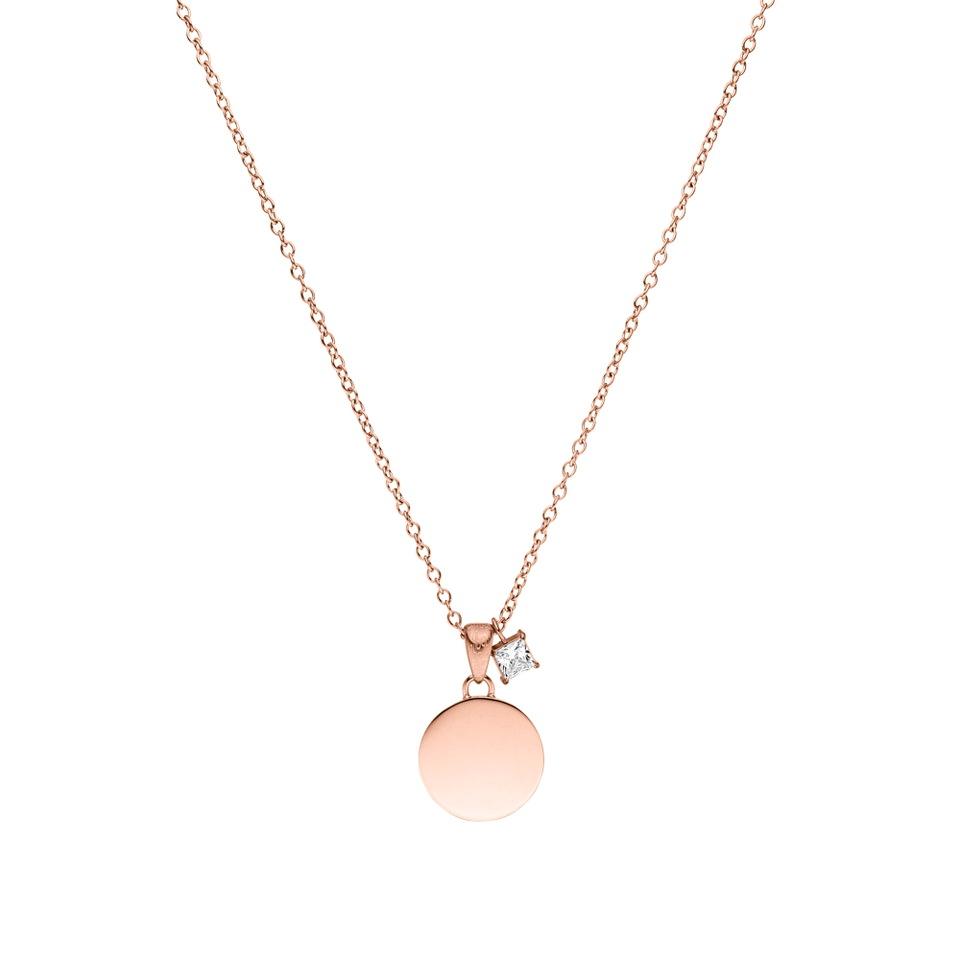 Poetic Kette in Roségold mit gravierbarem Coin-Anhänger und funkelndem Zirkonia, elegant und nickelfrei von PURELEI.