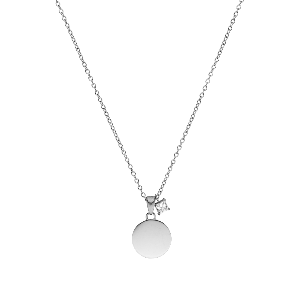 Poetische Silberkette mit gravierbarem Coin und funkelndem Zirkonia, elegant und nickelfrei von PURELEI.