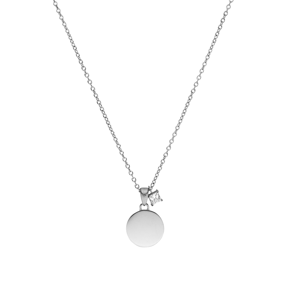 Poetische Silberkette mit gravierbarem Coin und funkelndem Zirkonia, elegant und nickelfrei von PURELEI.