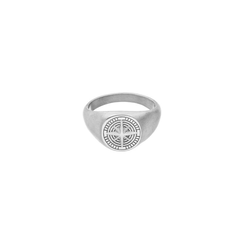 Silberner Ring mit Kompassmotiv von PURELEI, elegant und zeitlos.