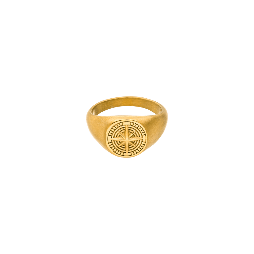 Goldener Ring mit Kompassmotiv von PURELEI, elegant und zeitlos.