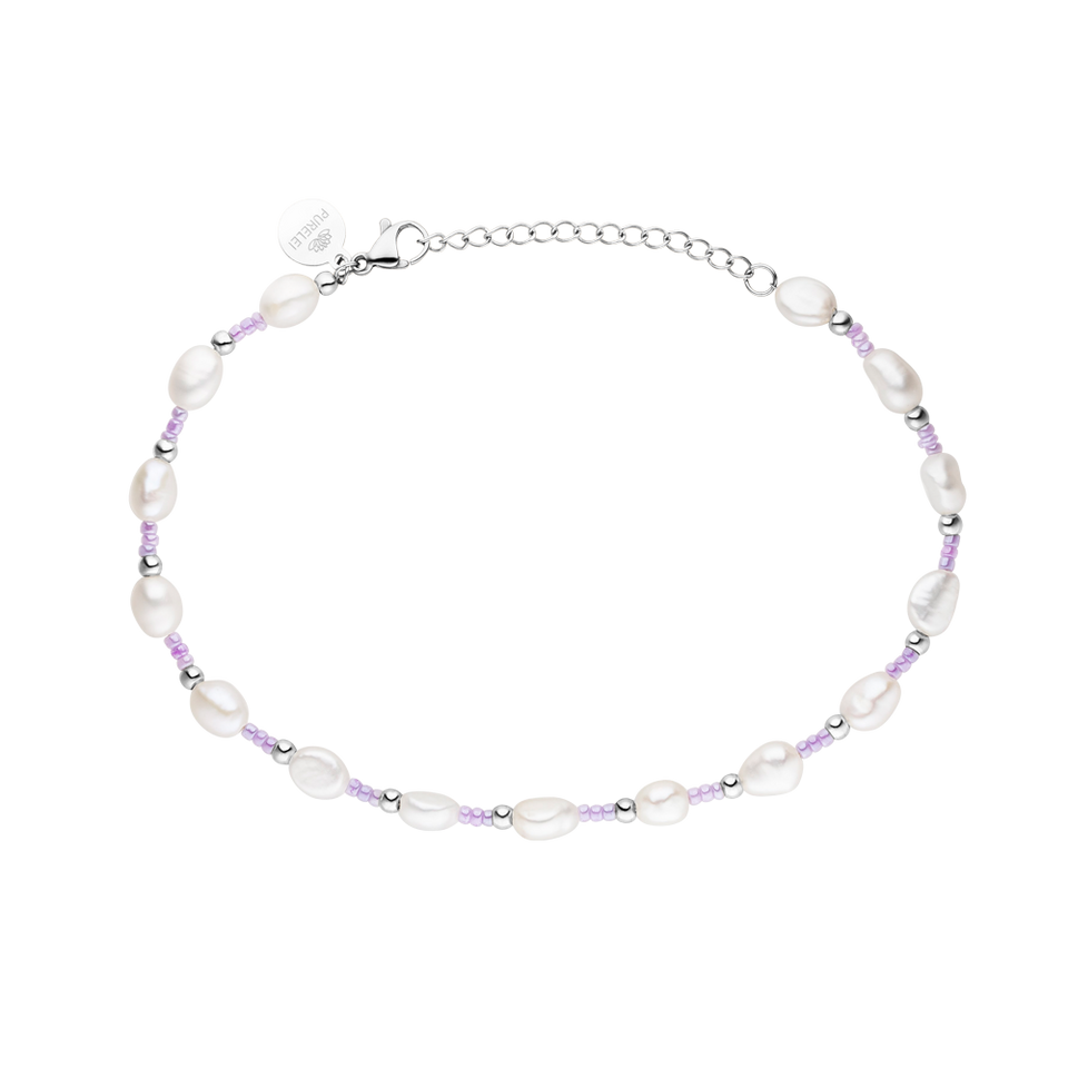 Nakala Fußkettchen mit Süßwasserperlen und pastellvioletten Glasperlen, nickelfrei, elegant und feminin von PURELEI
