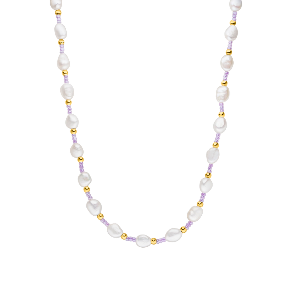 Nakala Kette von PURELEI mit pastellvioletten Perlen und vergoldetem Edelstahl, elegant und feminin.
