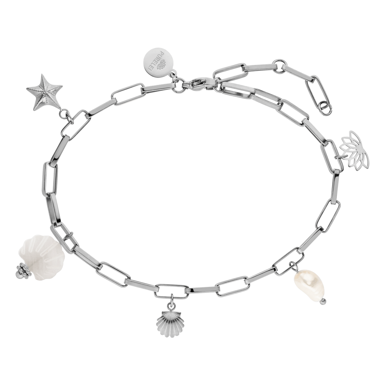 Silberne Kette mit Muschel- und Sternanhängern, inspiriert von PURELEI.