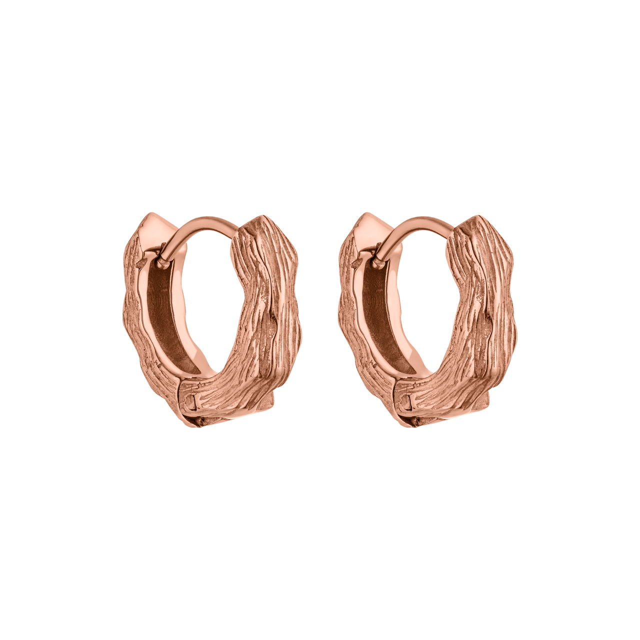 PURELEI Brushed Ohrringe in roségold mit gehämmertem Design, elegant und feminin für vielseitiges Tragen.