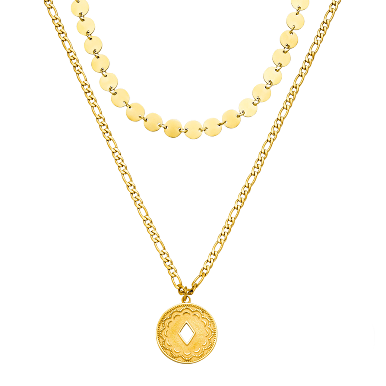 PURELEI Waikiki Ketten-Set aus 18K vergoldetem Edelstahl mit Medaillon-Anhänger, elegant und feminine Sommer-Ästhetik.