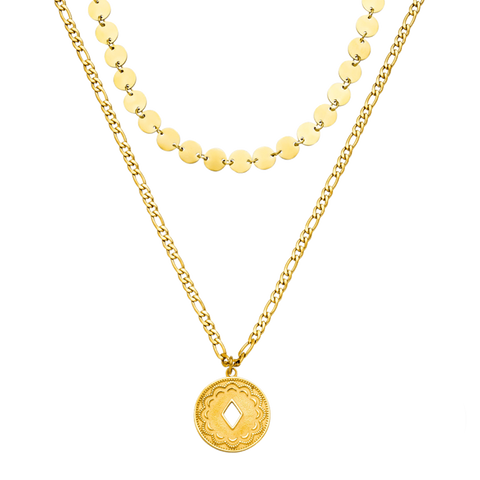 PURELEI Waikiki Ketten-Set aus 18K vergoldetem Edelstahl mit Medaillon-Anhänger, elegant und feminine Sommer-Ästhetik.
