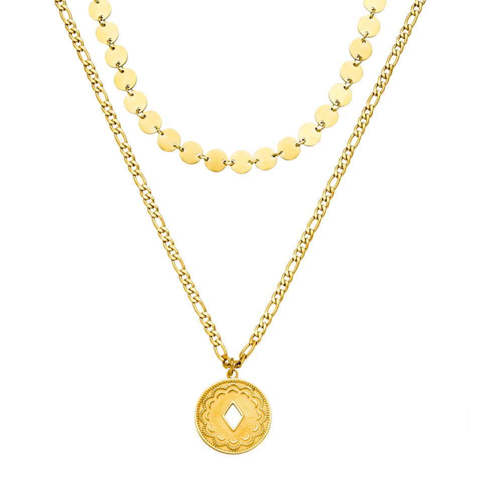 PURELEI Waikiki Ketten-Set aus 18K vergoldetem Edelstahl mit Medaillon-Anhänger, elegant und feminine Sommer-Ästhetik.