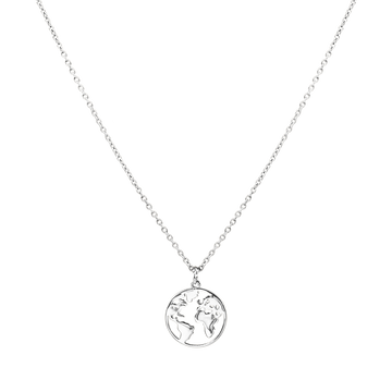 PURELEI World Map Kette in nickelfreiem Silber mit filigranem Globus-Anhänger, elegant und zeitlos.