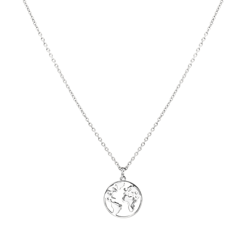 PURELEI World Map Kette in nickelfreiem Silber mit filigranem Globus-Anhänger, elegant und zeitlos.