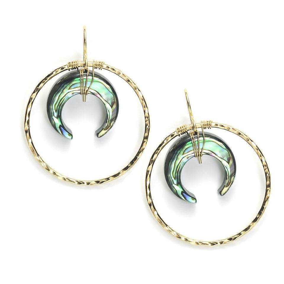 PURELEI Paua Ohrring mit vergoldetem Edelstahl und schimmernder Muschel in eleganter Kreolenform