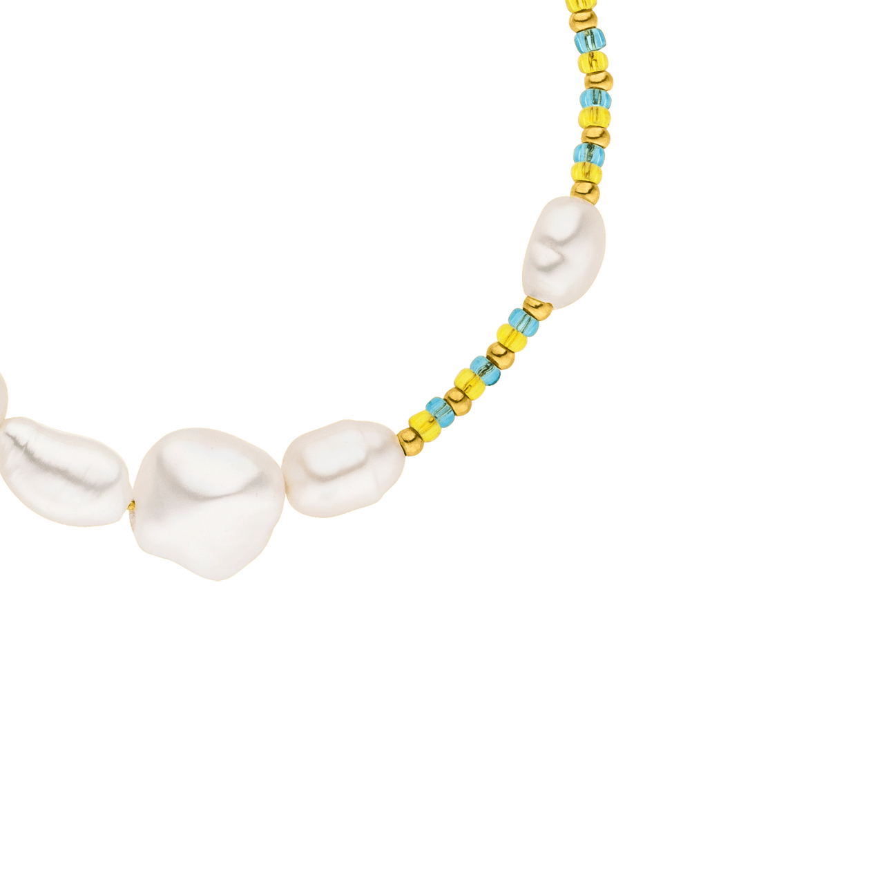 PURELEI Blissful Armband mit Süßwasserperlen und blau-gelben Glasperlen für sommerliche Leichtigkeit