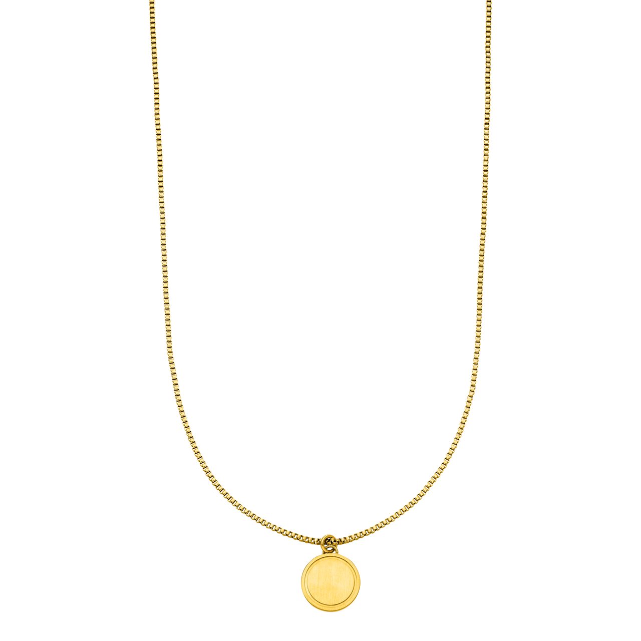 PURELEI Love Letter Kette aus 18K vergoldetem Edelstahl mit rundem Anhänger, elegant und zeitlos im Studio.