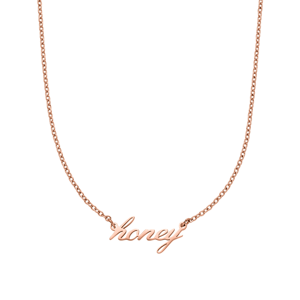 Honey Kette aus 18K rosévergoldetem Edelstahl mit geschwungenem Schriftzug, PURELEI, femininer Island-Spirit.
