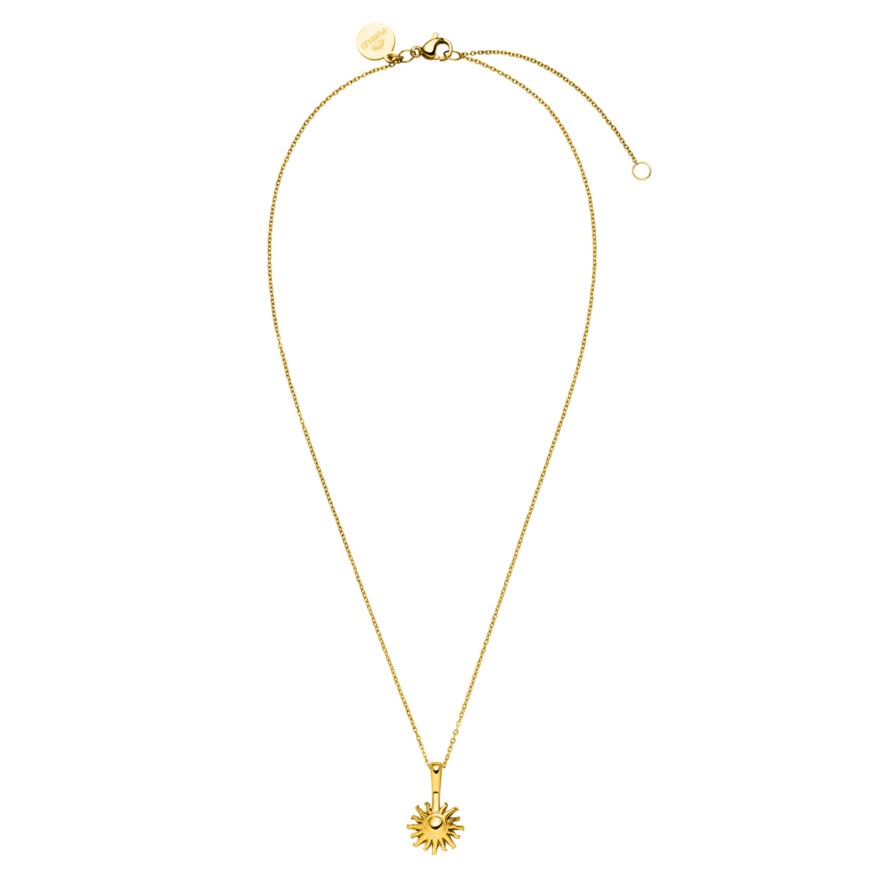 PURELEI Sun Kids Kette in 18K Gold mit filigranem Sonnenanhänger, elegant und nickelfrei, kinderleicht verstellbar.
